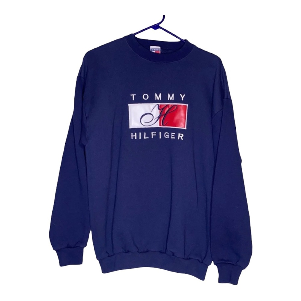 Tommy Hilfiger Navy Large Logo Crew Sweatshirt USA  Vintage? Remake? M